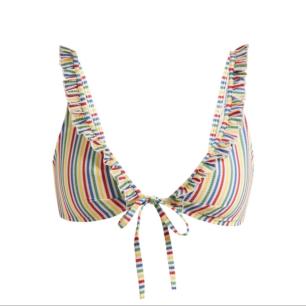 Solid & Striped Milly Seersucker ruffle bikini top